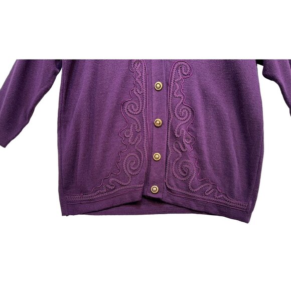 Adolfo Collectibles Womens Embroidered Cardigan Sweater M Purple Cottagecore - Picture 3 of 9